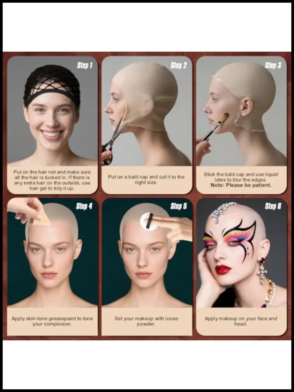 Halloween Bald Cap Makeup Kit Cosplay SFX Set Latex